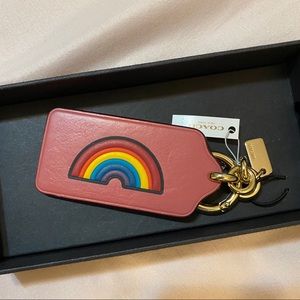 PINK COACH RAINBOW LEATHER KEYCHAIN